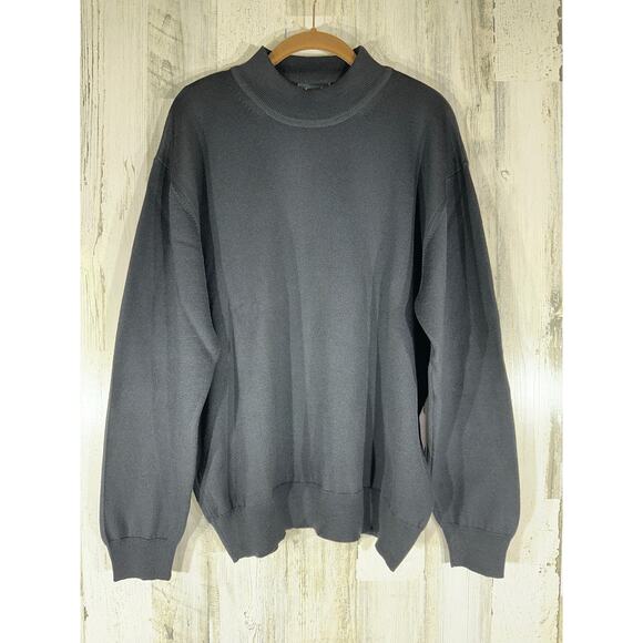 Marcello Mens Sweater Size Large Black 100% Wool Banded Bottom Mock Neck Italian - Picture 1 of 9